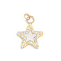 18K Gold Pearl Charm – Stainless Steel Star Pendant with Sparkling Stone Border