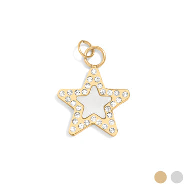 18K Gold PVD Stainless Steel Pearl Star Charm