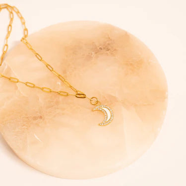 18K Gold PVD Stainless Steel Pearl Moon Charm