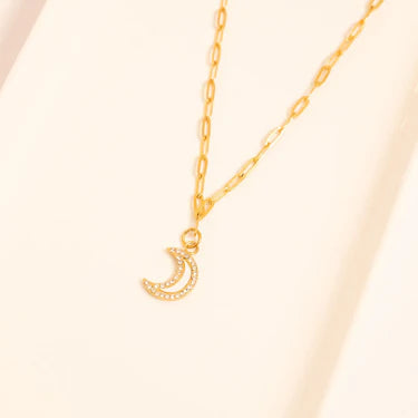 18K Gold PVD Stainless Steel Pearl Moon Charm