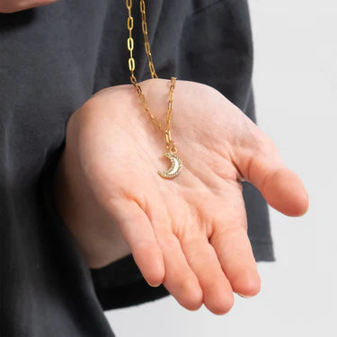 18K Gold PVD Stainless Steel Pearl Moon Charm