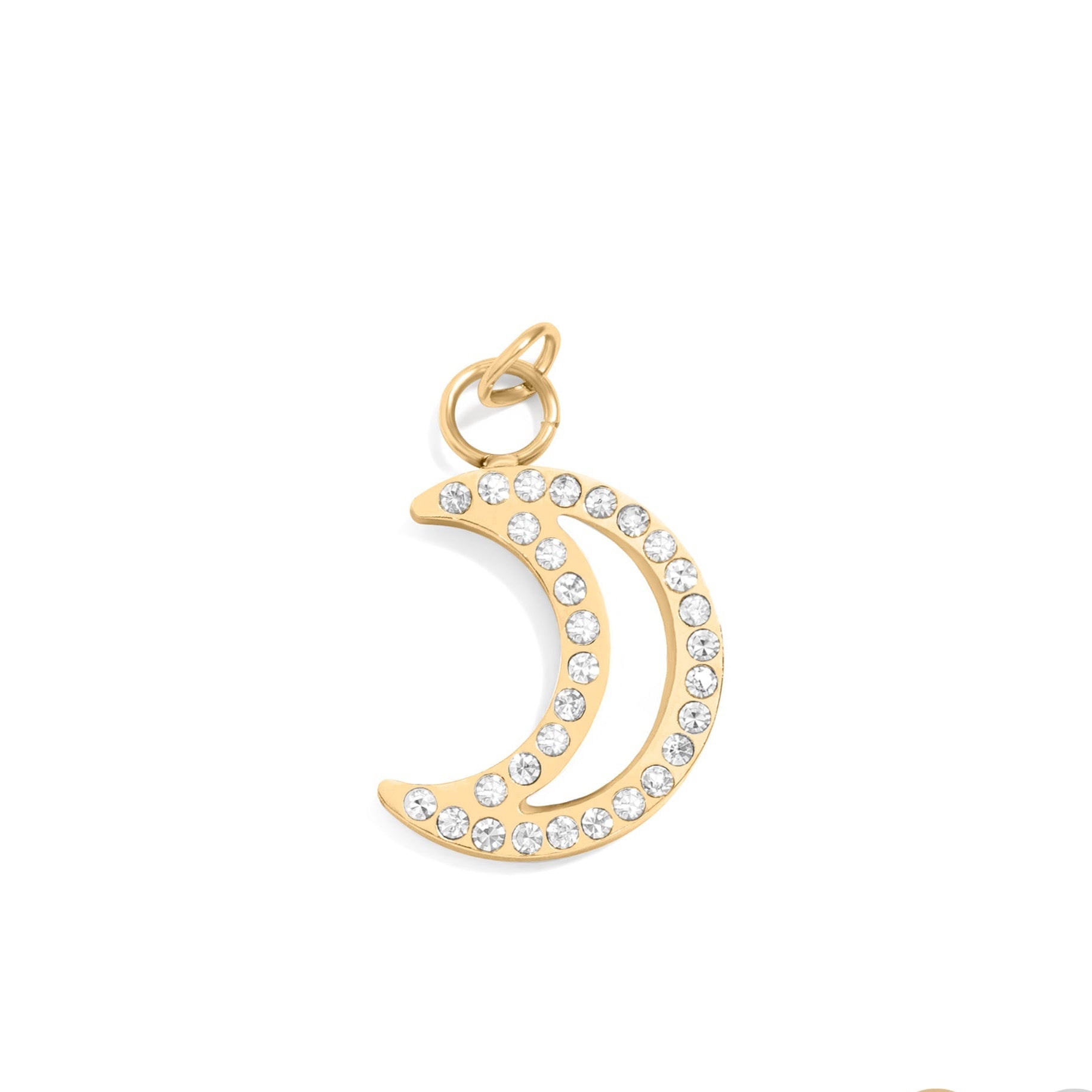 Gold Moon Charm – 18K Gold PVD Stainless Steel Crescent Pendant with Pearl Inlay