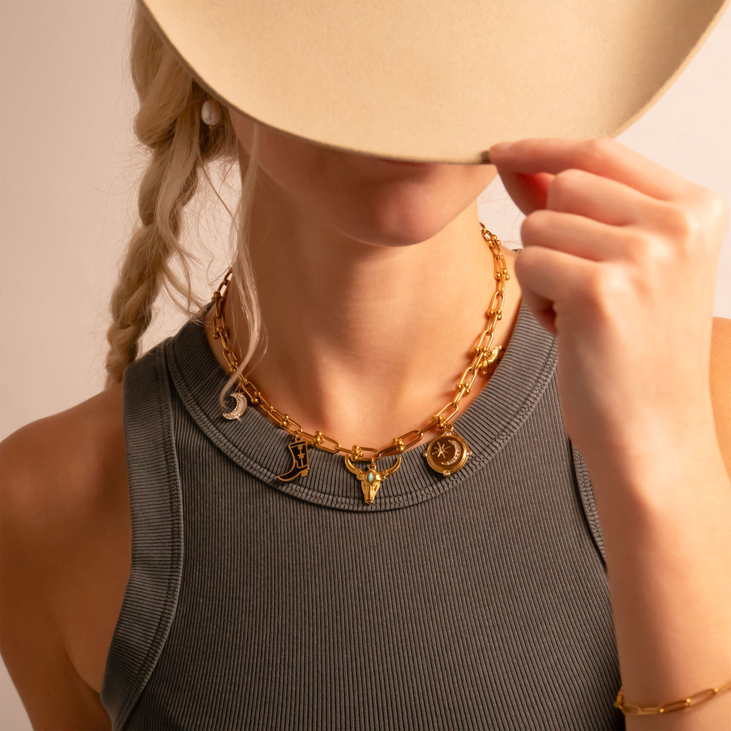 Longhorn Charm 18K Gold Pendant – Hypoallergenic Stainless Steel Turquoise Jewelry