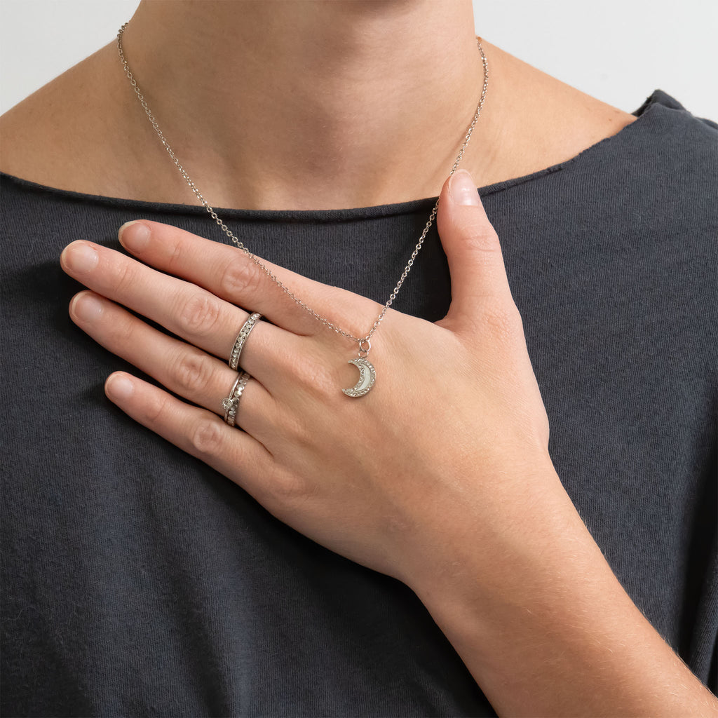 Gold Moon Charm – 18K Gold PVD Stainless Steel Crescent Pendant with Pearl Inlay