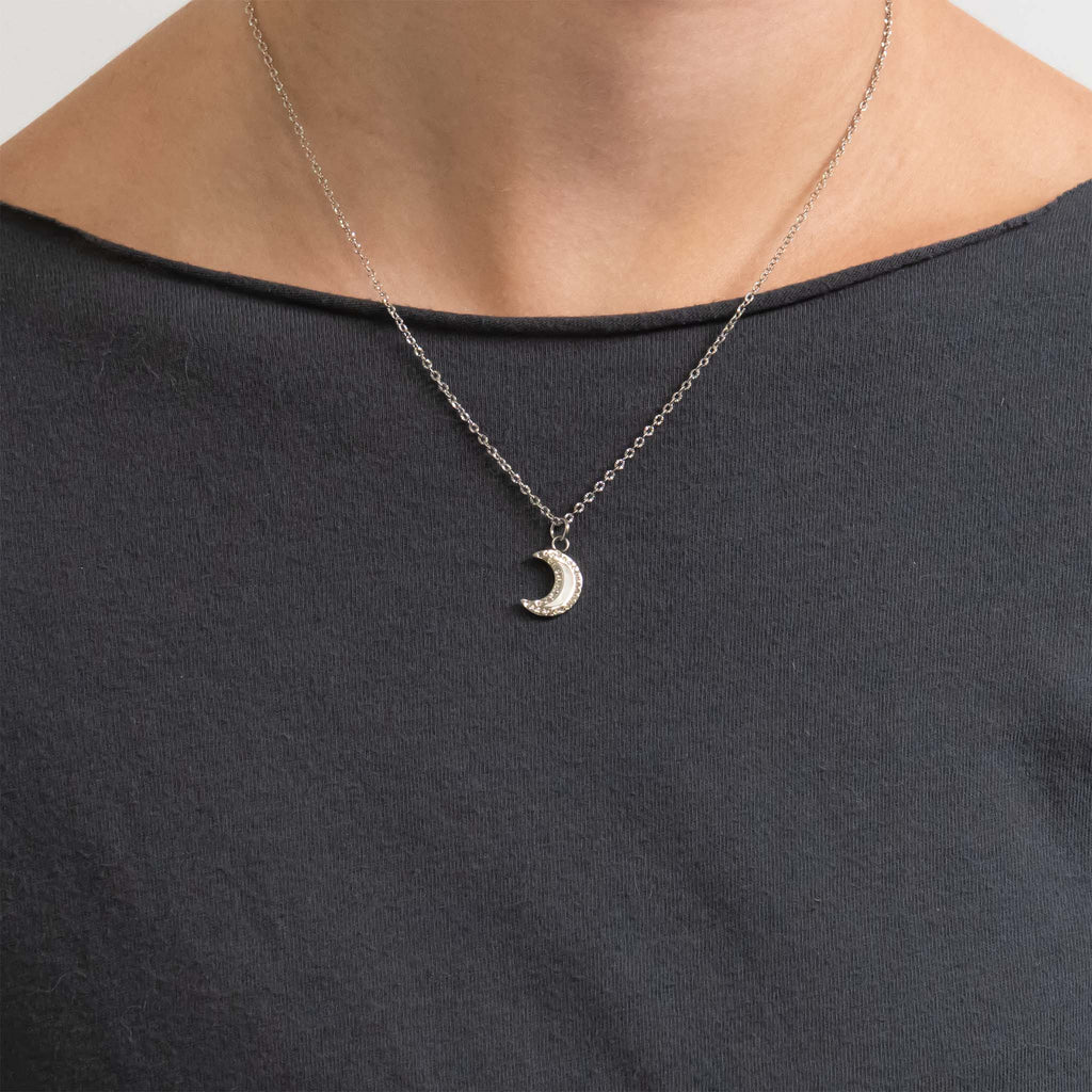 Gold Moon Charm – 18K Gold PVD Stainless Steel Crescent Pendant with Pearl Inlay