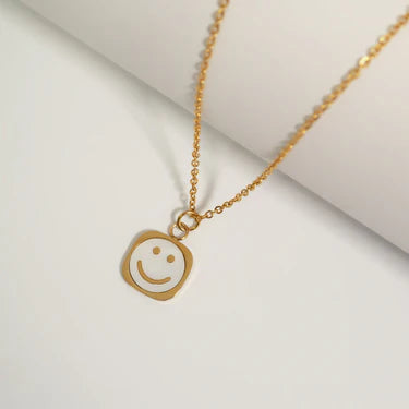 18K Gold PVD Stainless Steel Pearl Smiley Charm