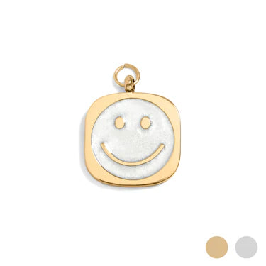 18K Gold PVD Stainless Steel Pearl Smiley Charm
