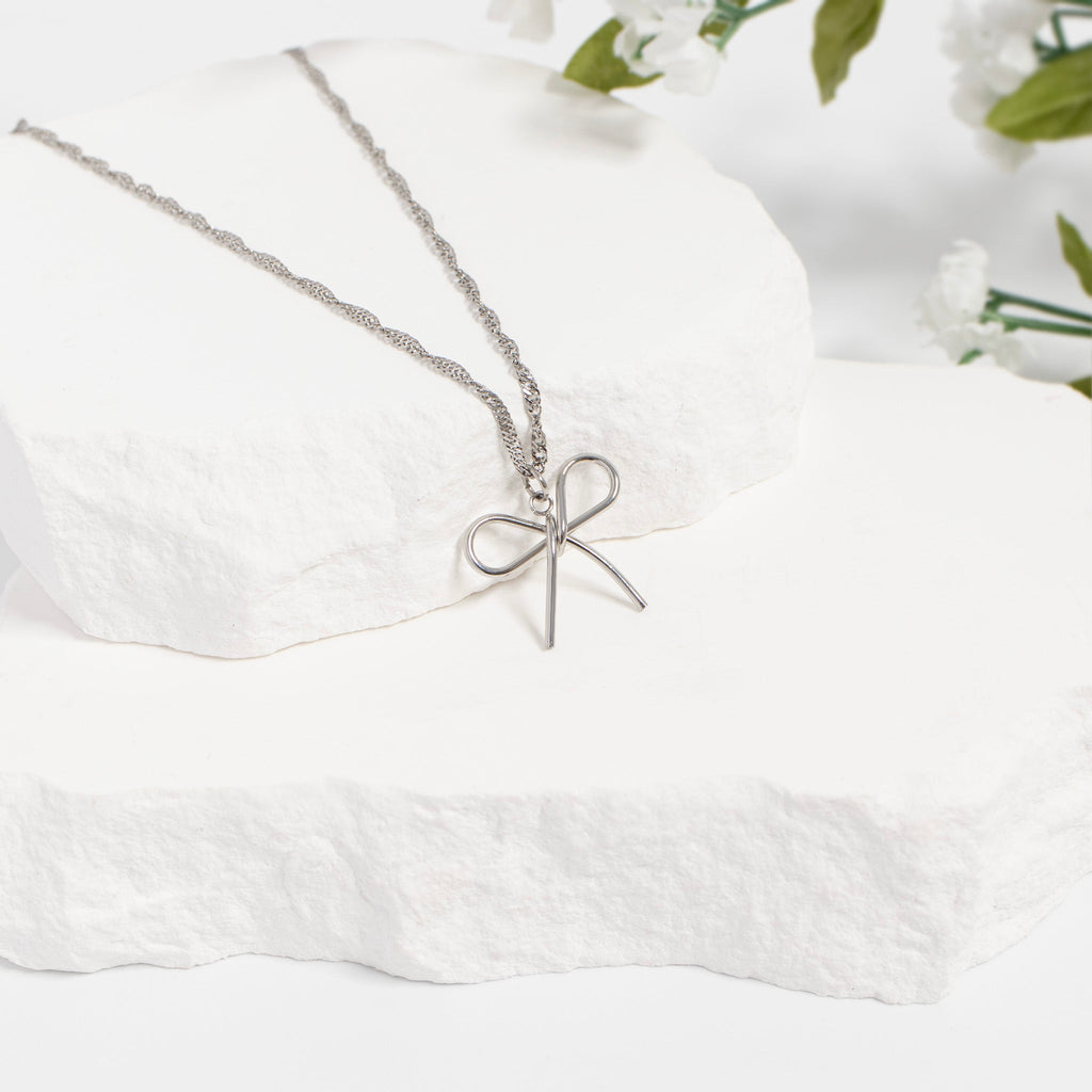 18K Gold Bow Charm – Hypoallergenic Stainless Steel Thin Bow Pendant Jewelry