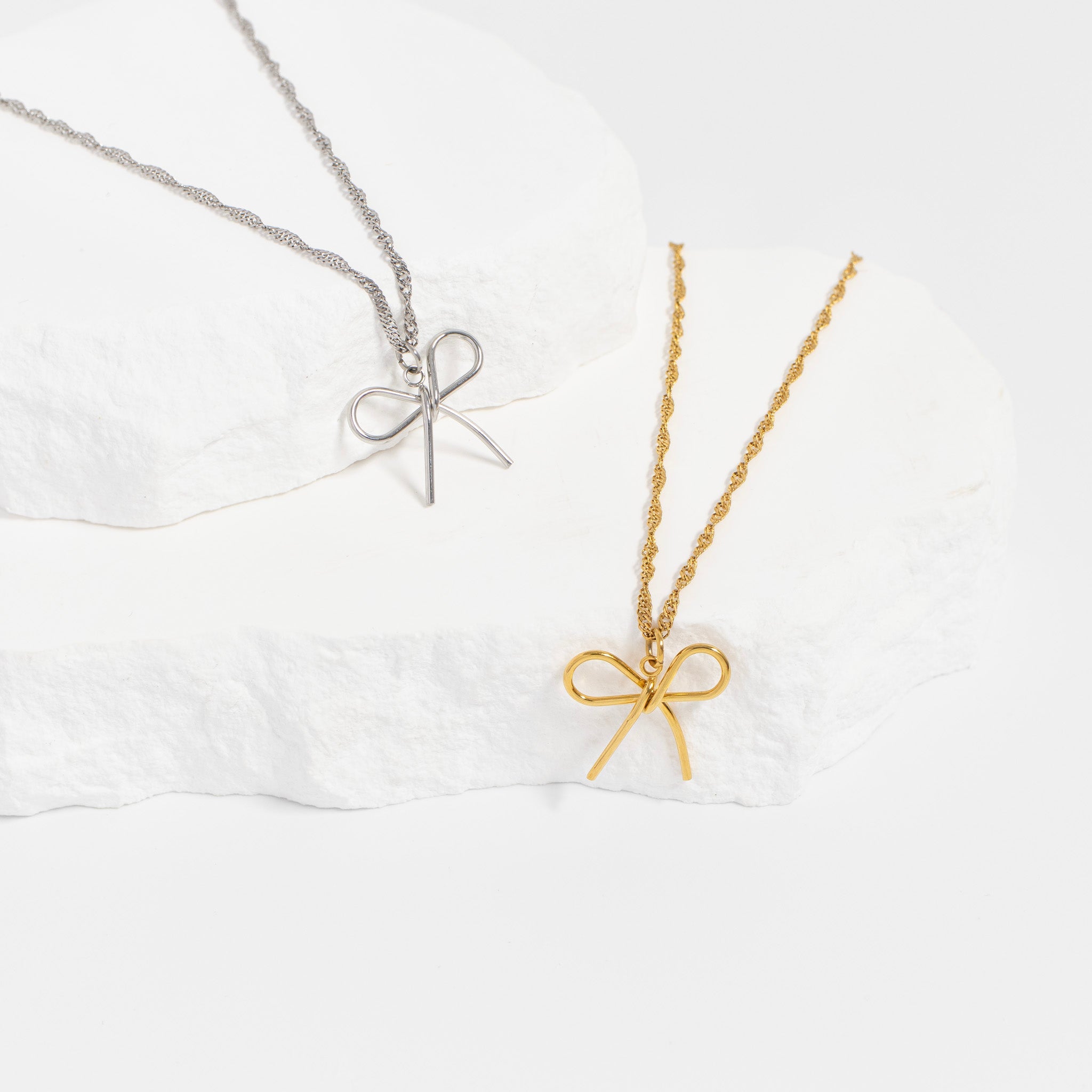 18K Gold Bow Charm – Hypoallergenic Stainless Steel Thin Bow Pendant Jewelry