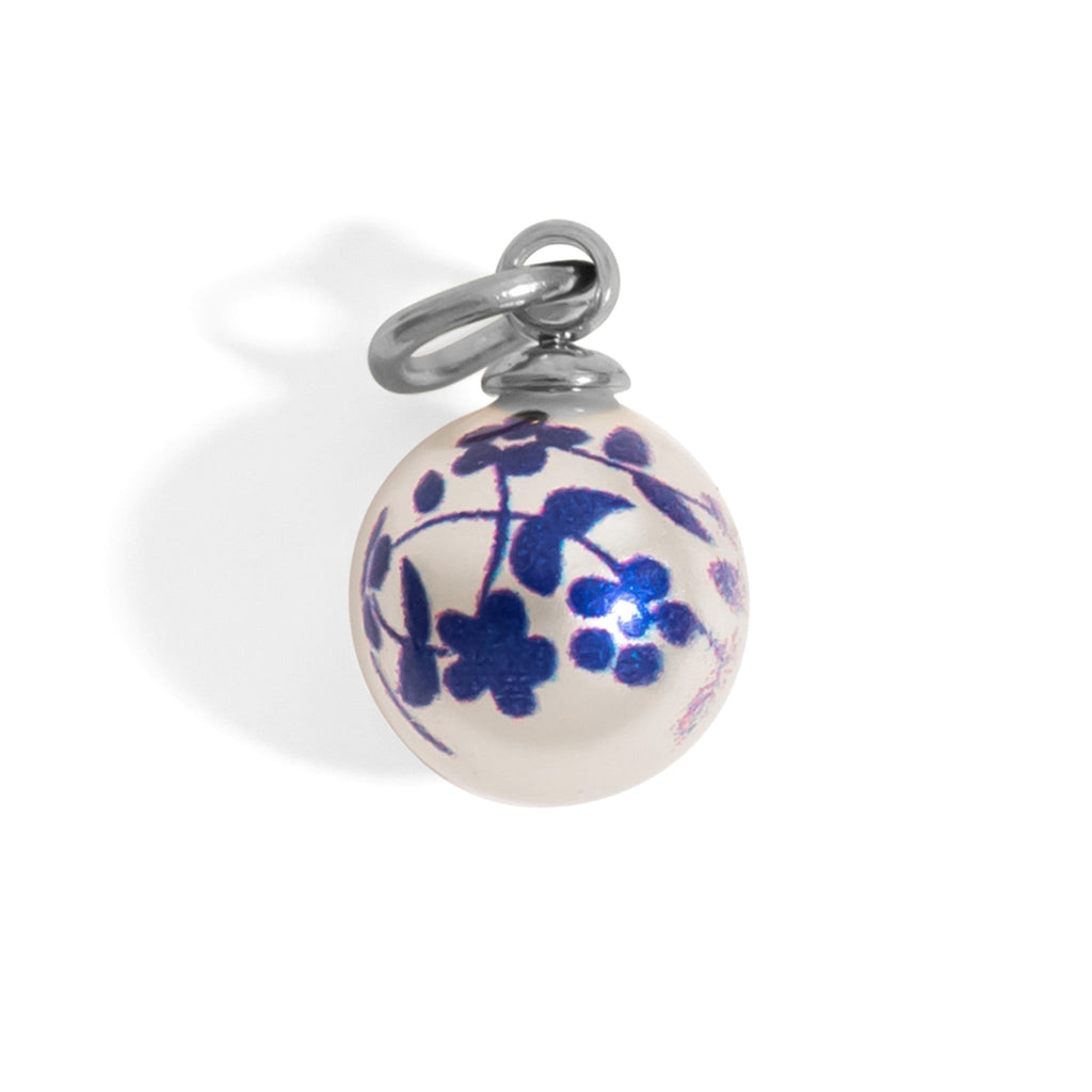 18K Gold Pearl Charm – Floral Printed Pearl Stainless Steel PVD Coated Jewelry