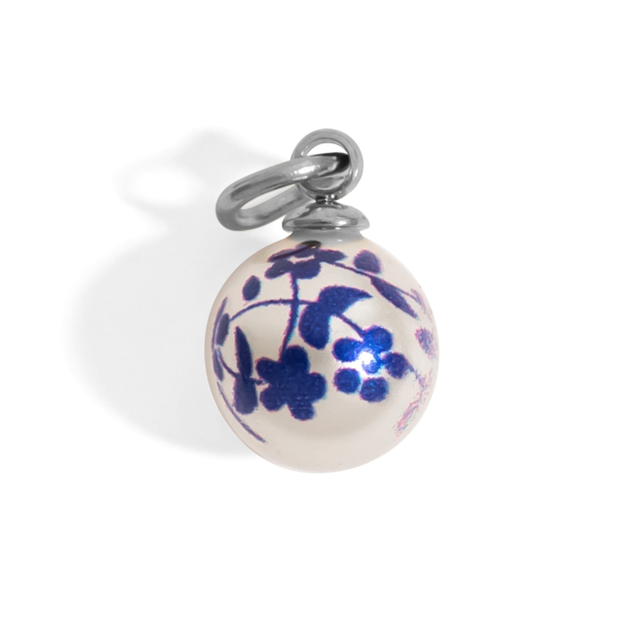 18K Gold Pearl Charm – Floral Printed Pearl Stainless Steel PVD Coated Jewelry