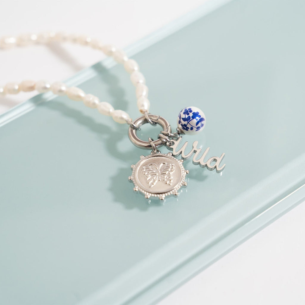 18K Gold Pearl Charm – Floral Printed Pearl Stainless Steel PVD Coated Jewelry