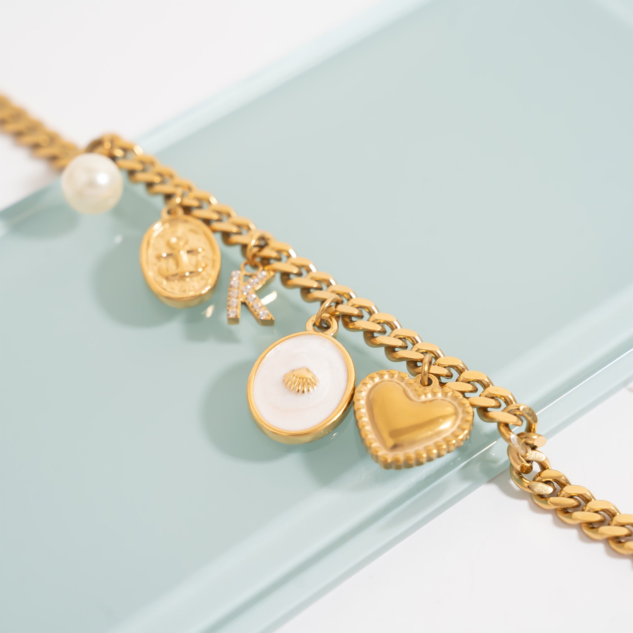 Gold Heart Charm – Beaded Trim Stainless Steel Jewelry Accent Piece for Everyday Wear