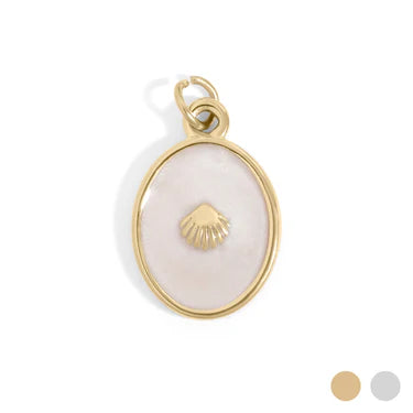 18K Gold PVD Stainless Steel White Enamel Charm with Shell