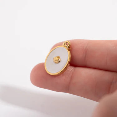 18K Gold PVD Stainless Steel White Enamel Charm with Shell