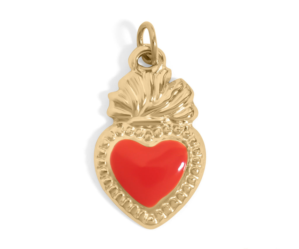 18K Gold Heart Charm – Red Enamel Stainless Steel Non Tarnish Jewelry Gift