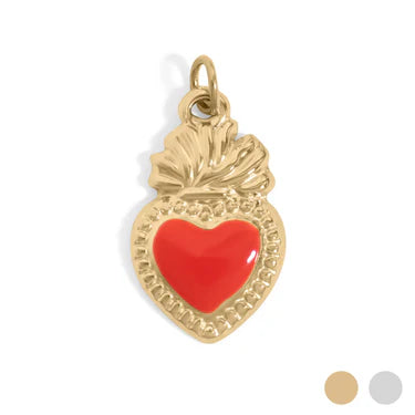 18K Gold PVD Stainless Steel Red Heart Charm