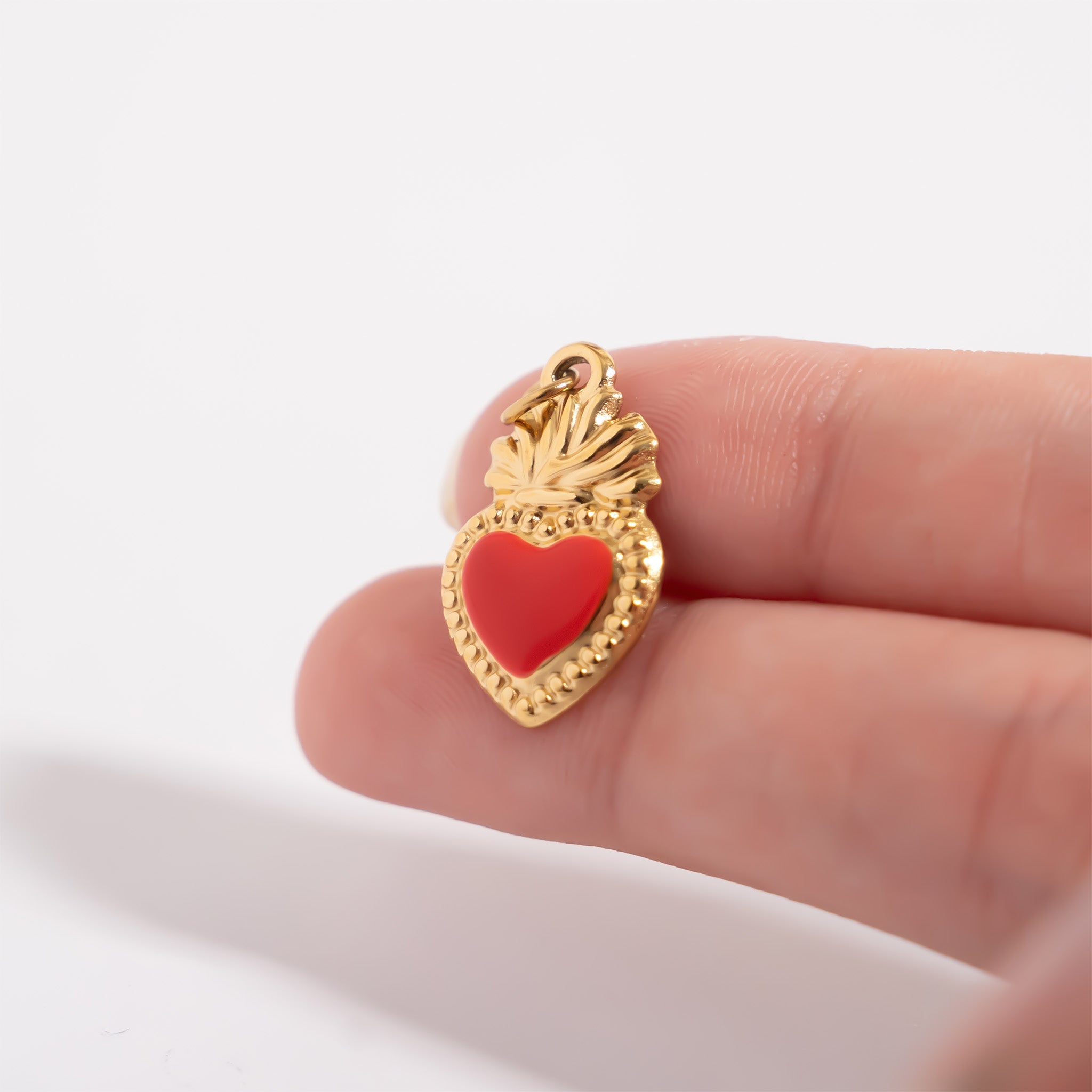 18K Gold Heart Charm – Red Enamel Stainless Steel Non Tarnish Jewelry Gift