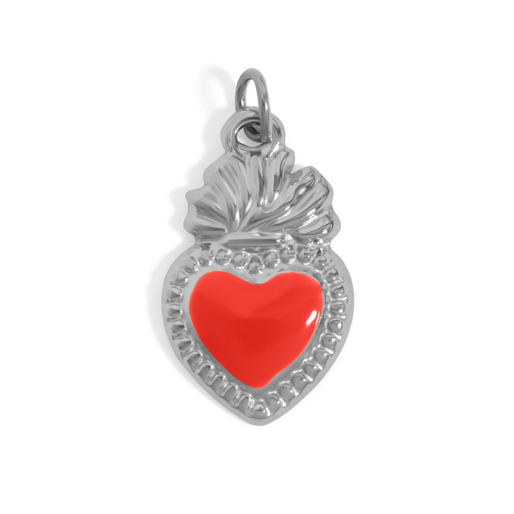 18K Gold Heart Charm – Red Enamel Stainless Steel Non Tarnish Jewelry Gift