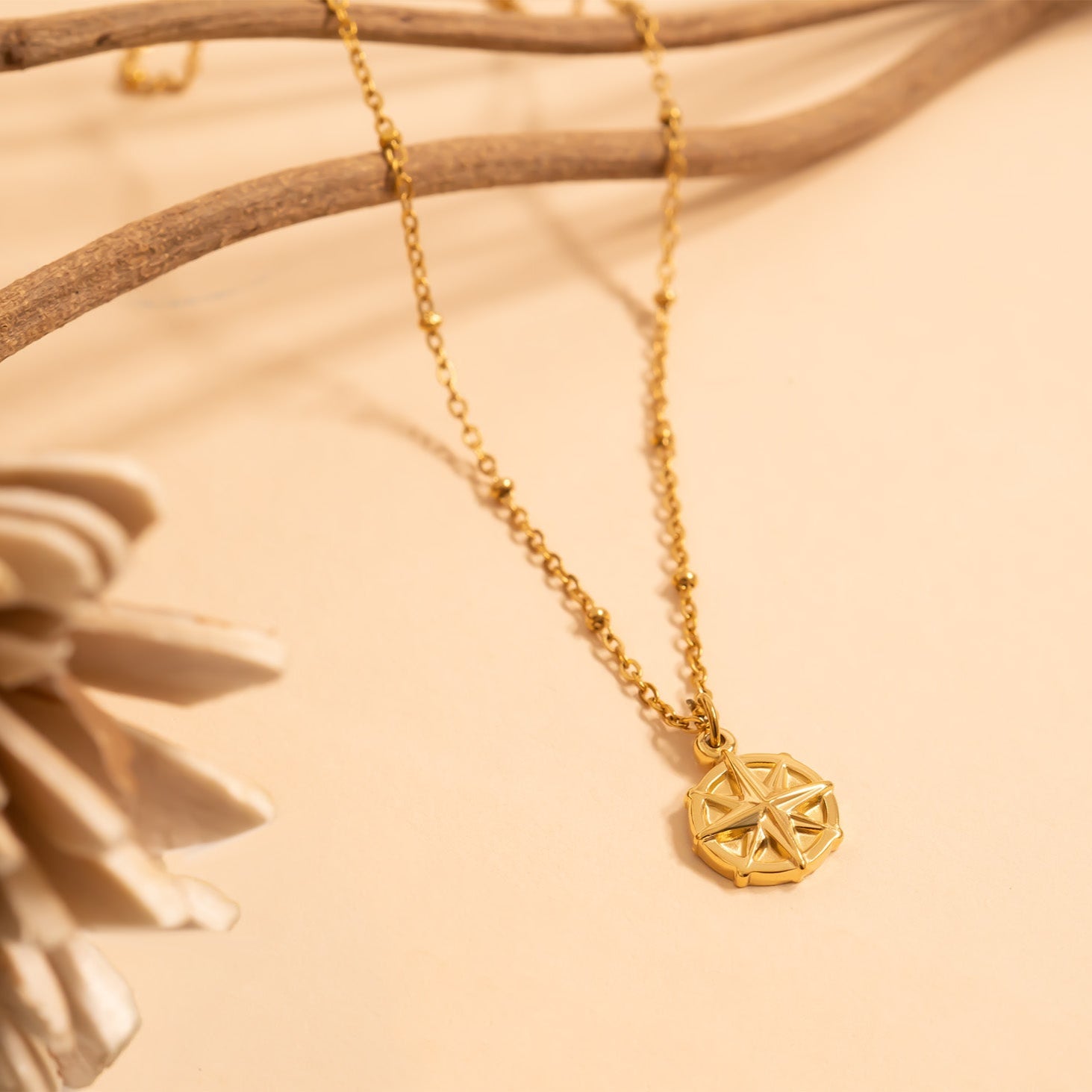 Gold Compass Charm – Stylish 18K PVD Gold Pendant | Hypoallergenic Stainless Steel Jewelry