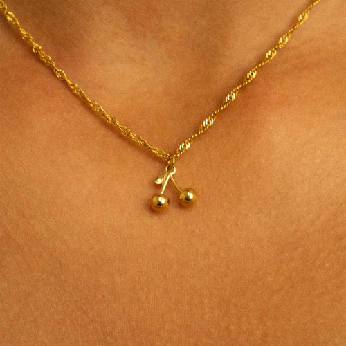 18K Gold Cherry Charm – Stainless Steel Charm With Red Enamel Finish