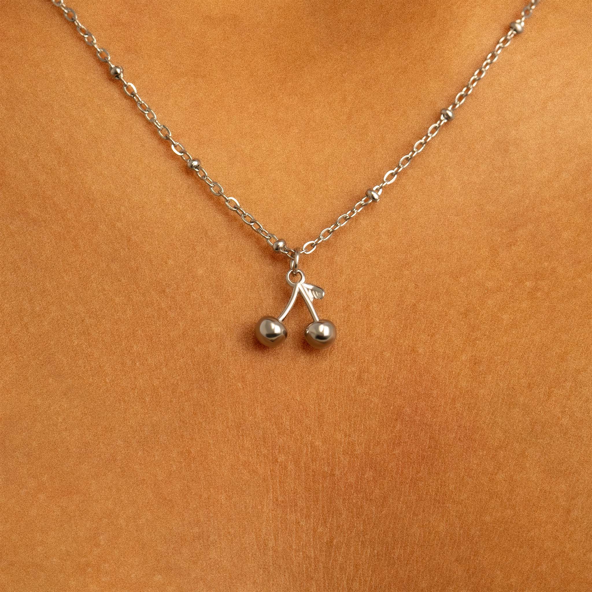 18K Gold Cherry Charm – Stainless Steel, Red Enamel, Hypoallergenic Jewelry Design