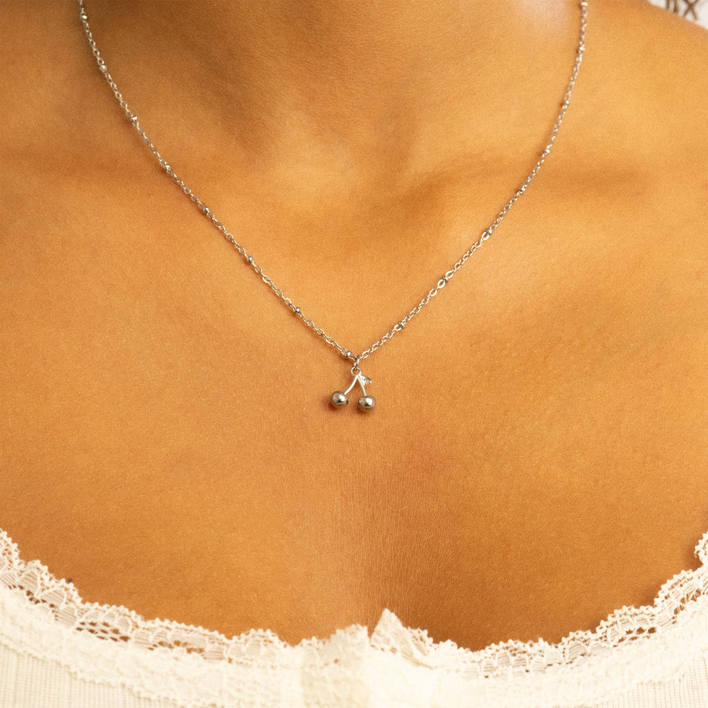 18K Gold Cherry Charm – Stainless Steel, Red Enamel, Hypoallergenic Jewelry Design