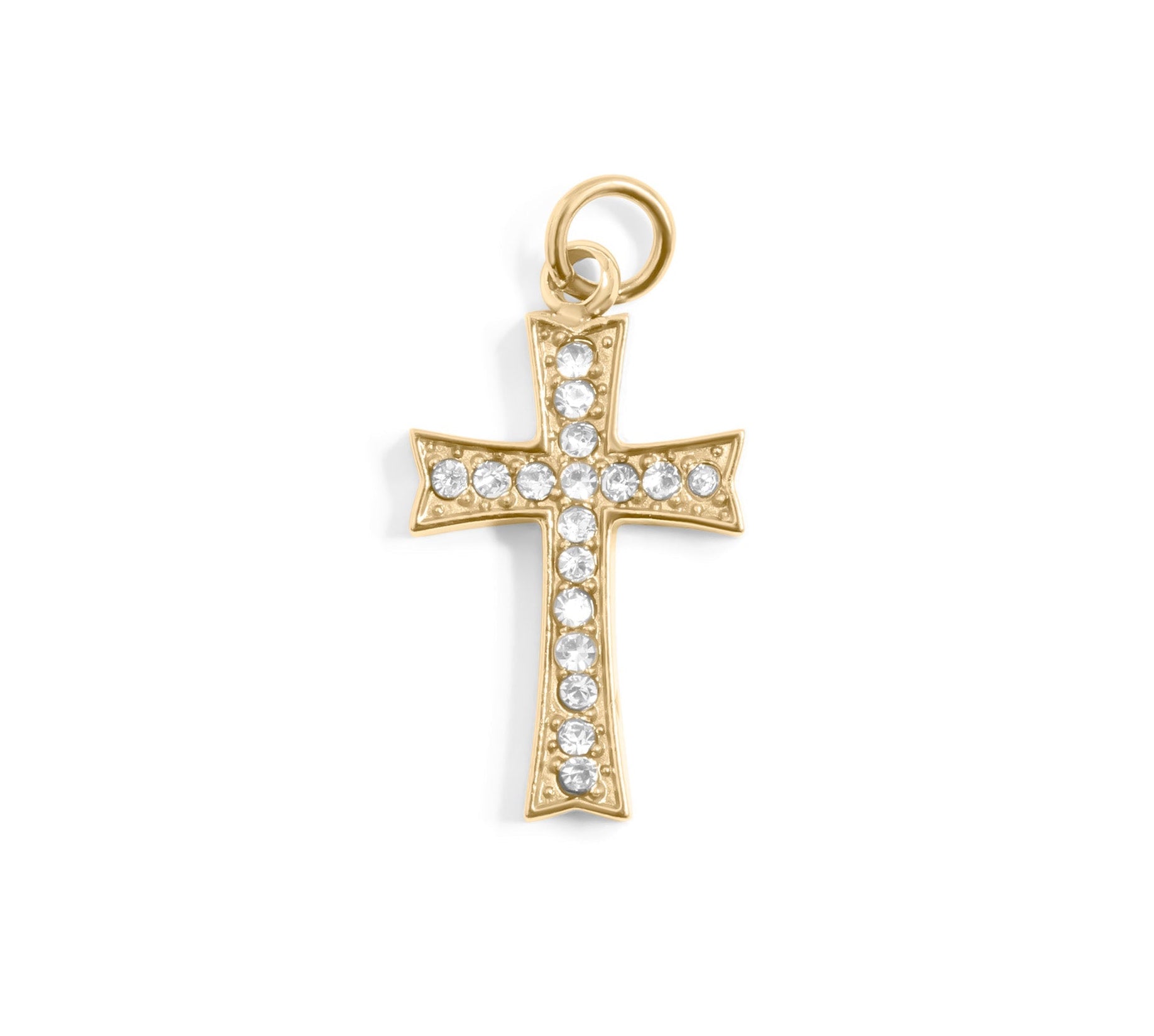 18K Gold Cross Charm – Stainless Steel Pendant With Sparkling Stone Centerpiece