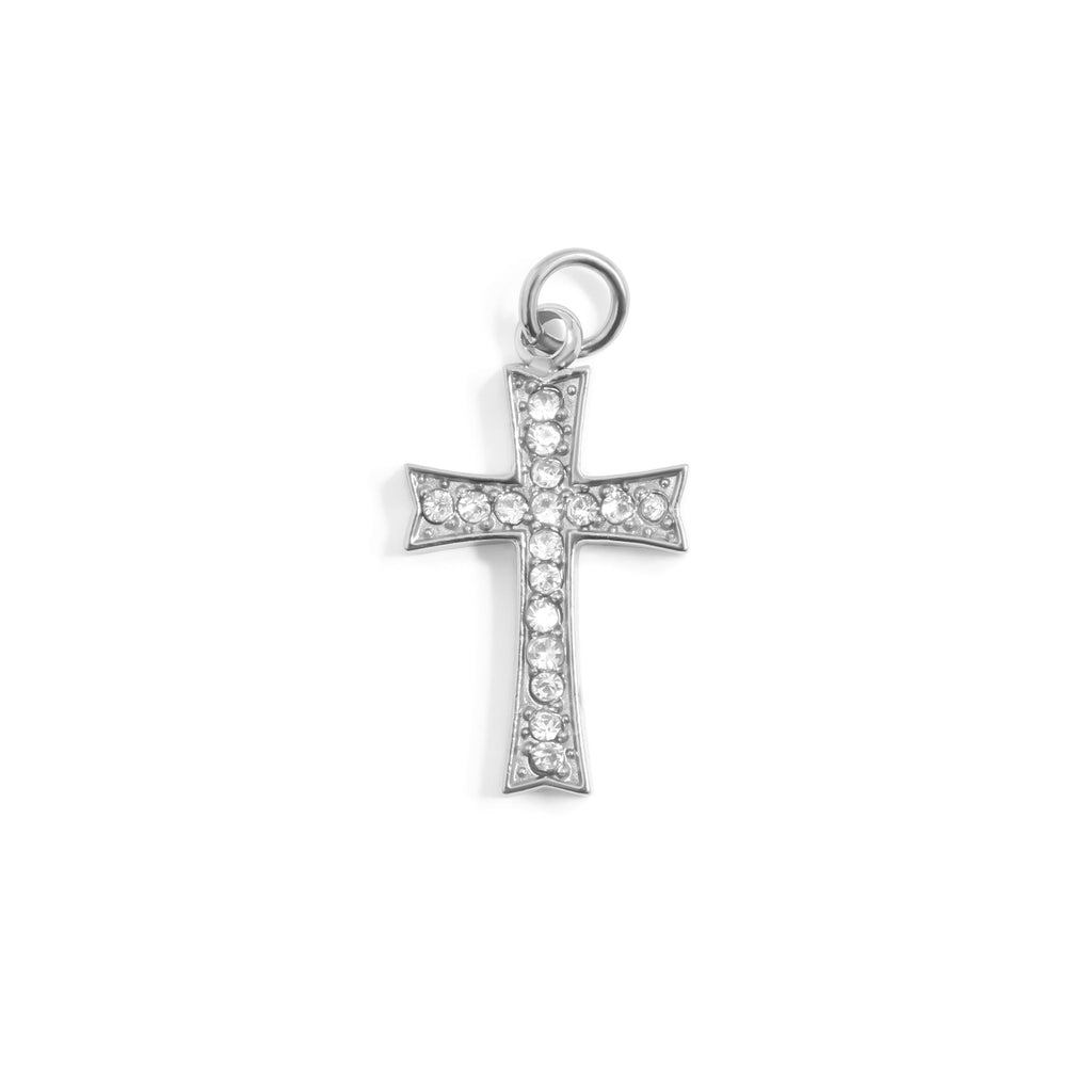 18K Gold Cross Charm – Stainless Steel Pendant With Sparkling Stone Centerpiece