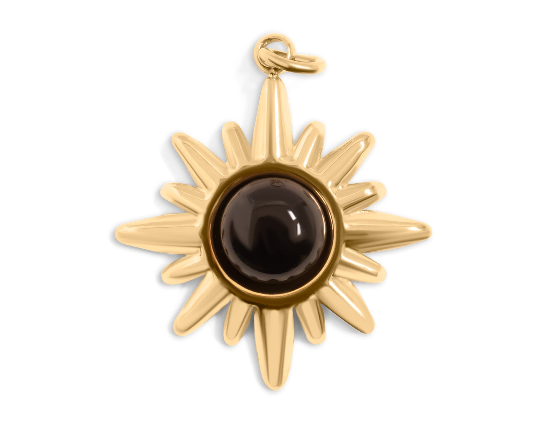 Gold Stainless Steel Pendant – Black Stone Charm | 18K Gold PVD Coating Hypoallergenic Jewelry