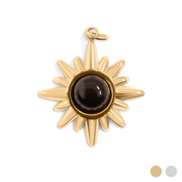 18K Gold PVD Stainless Steel Black Stone Pendant