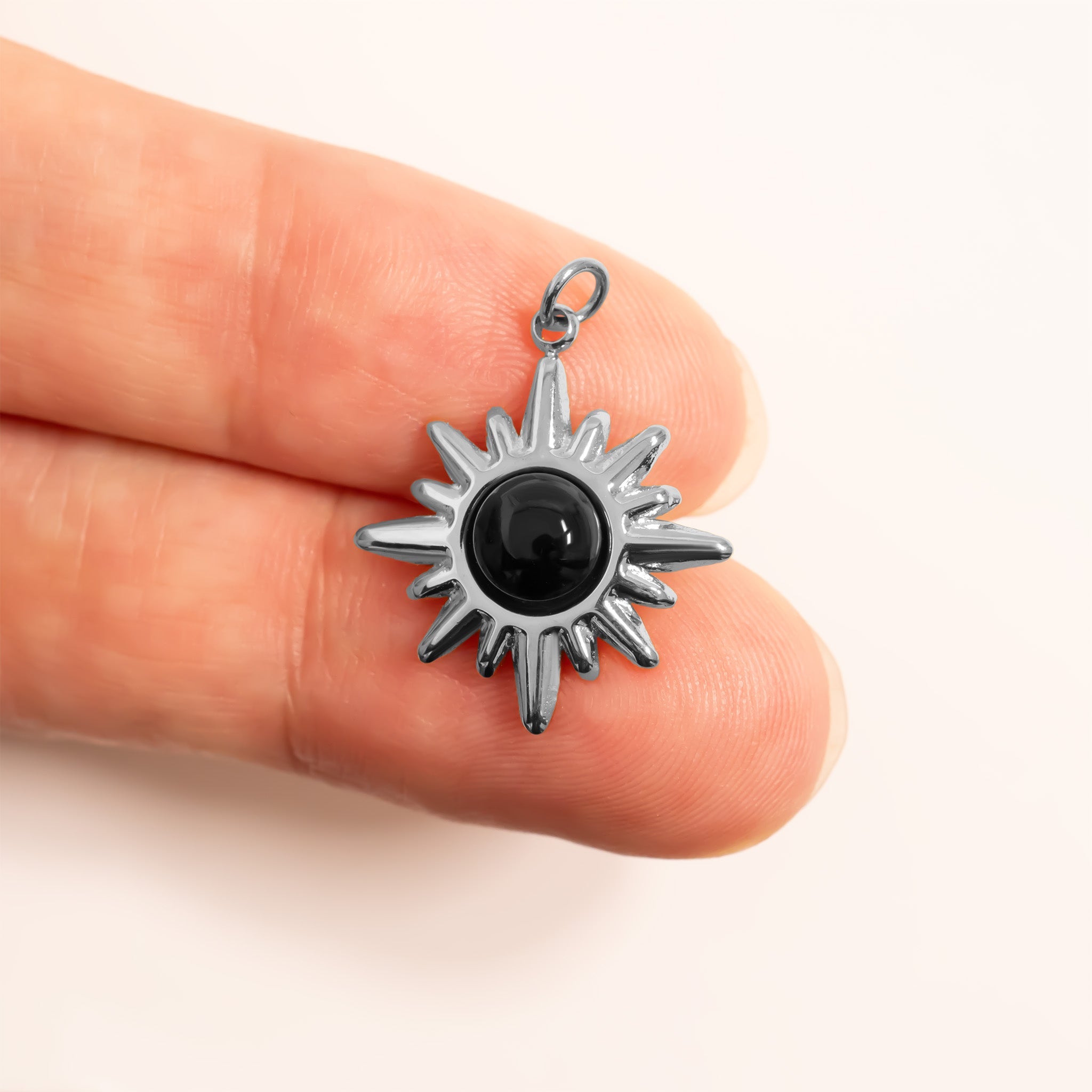 Gold Stainless Steel Pendant – Black Stone Charm | 18K Gold PVD Coating Hypoallergenic Jewelry