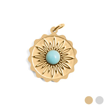 18K Gold PVD Stainless Steel Flower Turquoise Center Pendant