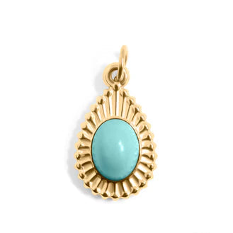 18K Gold PVD Stainless Steel Turquoise Tear Drop Charm