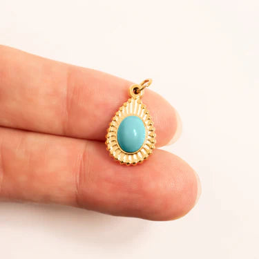 18K Gold PVD Stainless Steel Turquoise Tear Drop Charm