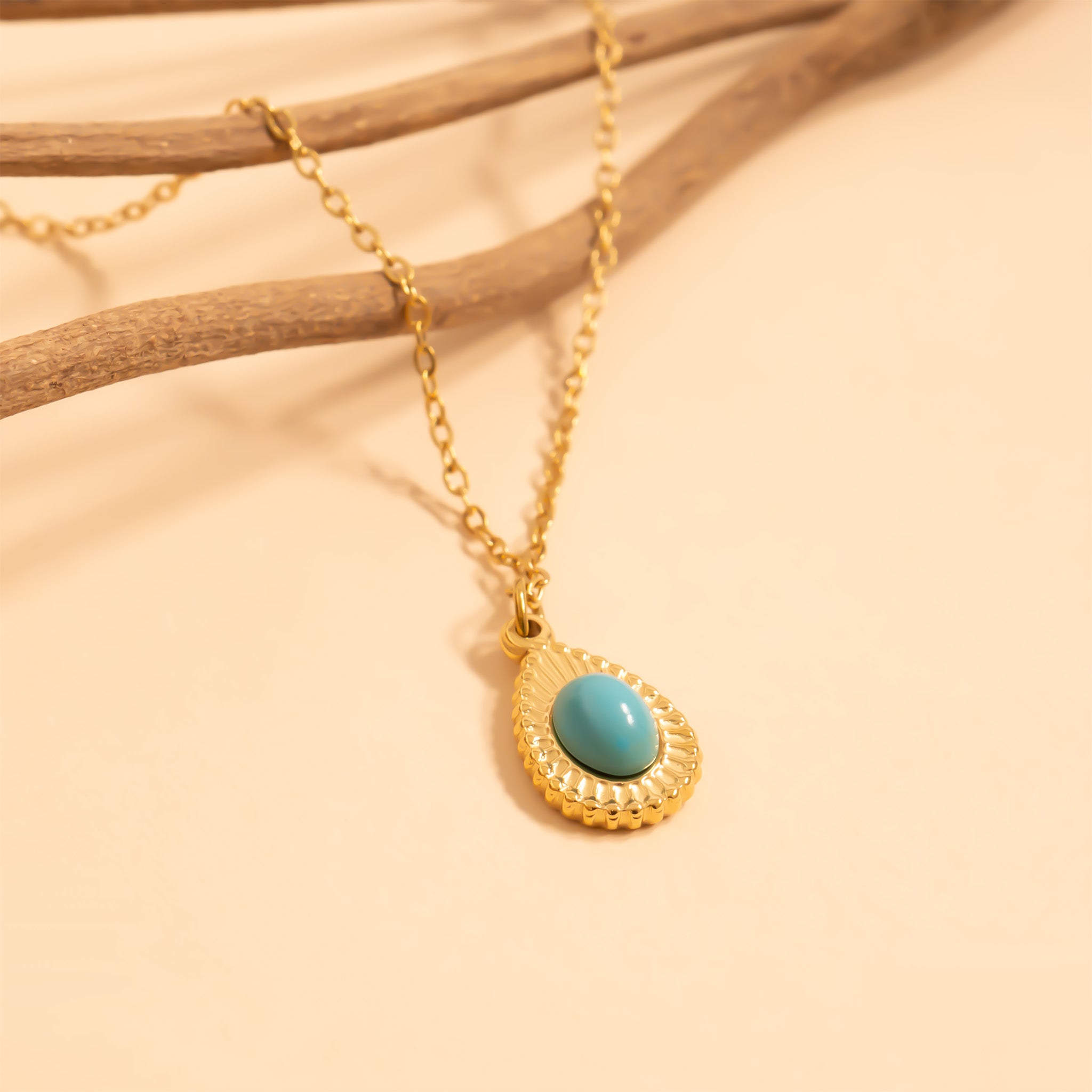 Turquoise Teardrop Charm – 18K Gold Pendant | Stainless Steel Bracelet Jewelry