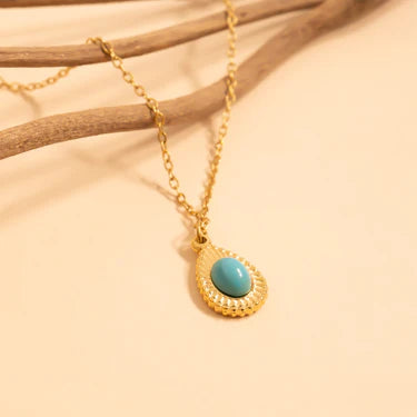 18K Gold PVD Stainless Steel Turquoise Tear Drop Charm