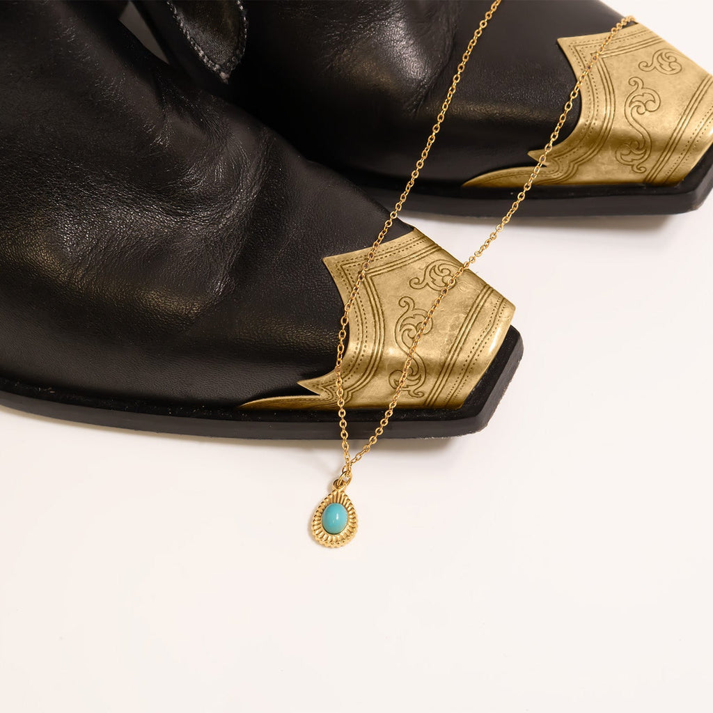 Turquoise Teardrop Charm – 18K Gold Pendant | Stainless Steel Bracelet Jewelry