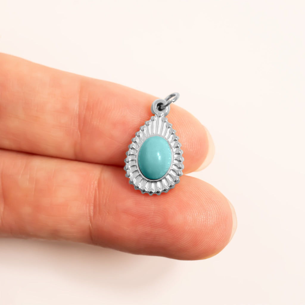 Turquoise Teardrop Charm – 18K Gold Pendant | Stainless Steel Bracelet Jewelry