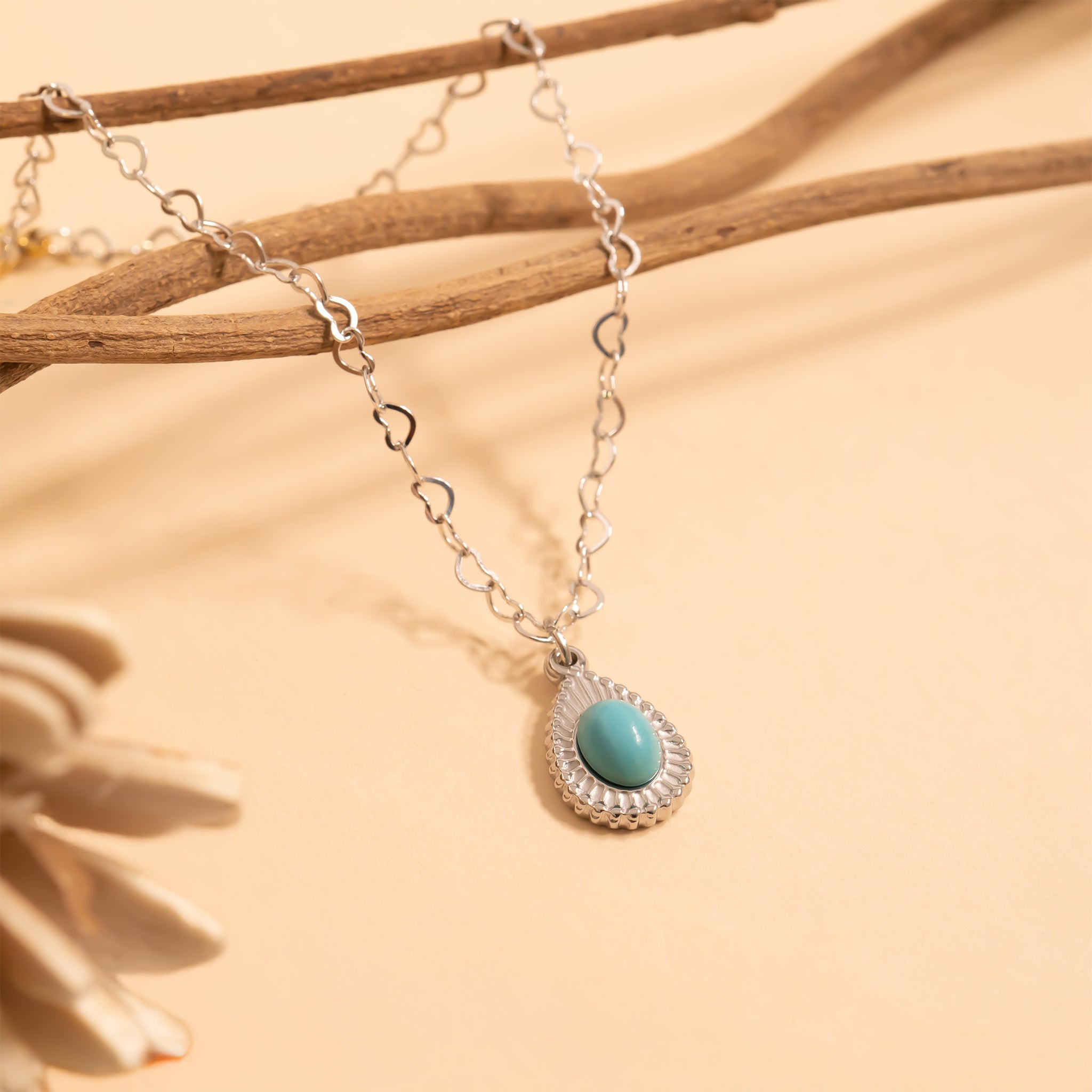 Turquoise Teardrop Charm – 18K Gold Pendant | Stainless Steel Bracelet Jewelry