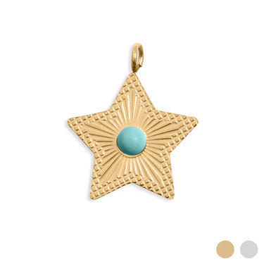 18K Gold PVD Stainless Steel Turquoise Star Charm