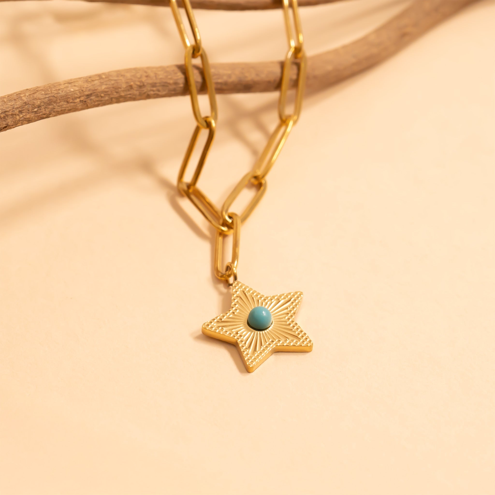 Turquoise Star Charm – 18K Gold Pendant | Hypoallergenic Stainless Steel Jewelry