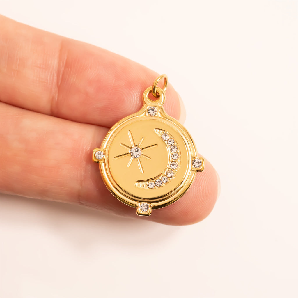 18K Gold Pendant – Moon And Star Charm | Celestial Layering Jewelry