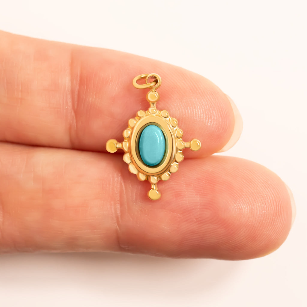 Gold Compass Charm – 18K Gold Jewelry Travel Inspired Pendant with Turquoise
