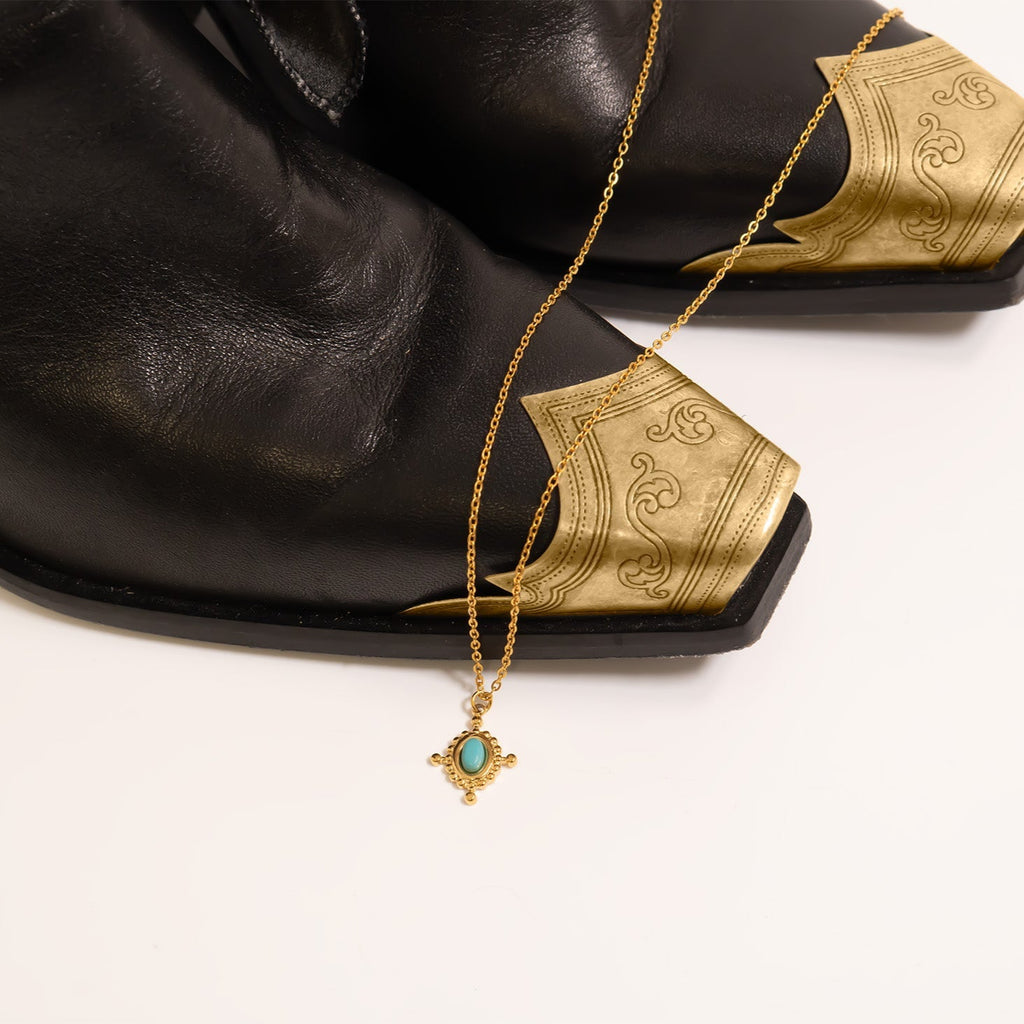 Gold Compass Charm – 18K Gold Jewelry Travel Inspired Pendant with Turquoise