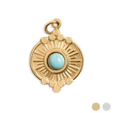 18K Gold PVD Stainless Steel Turquoise Oval Charm