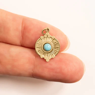 18K Gold PVD Stainless Steel Turquoise Oval Charm