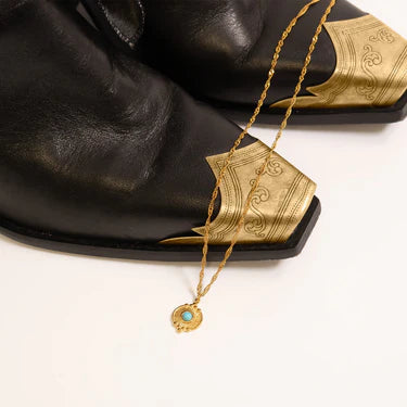 18K Gold PVD Stainless Steel Turquoise Oval Charm