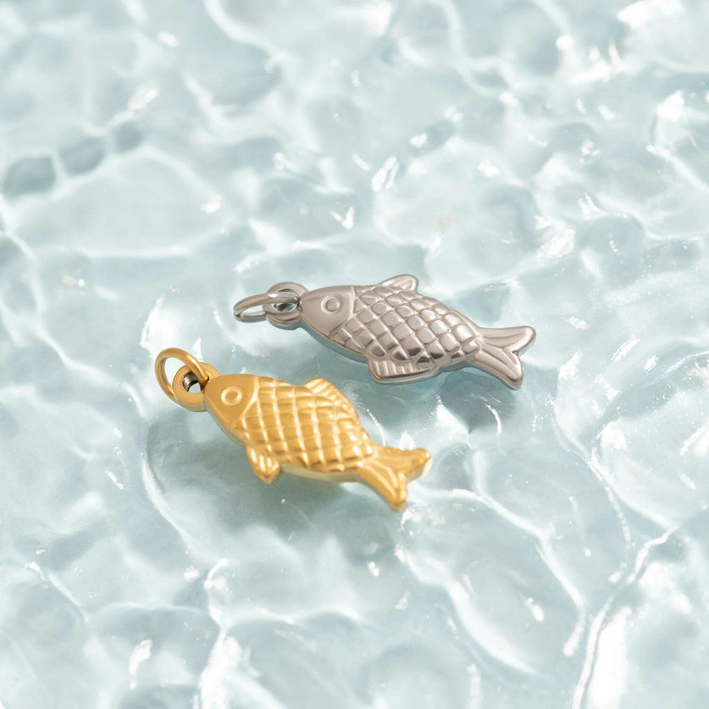 18K Gold Fish Charm – PVD Coated Scratch Resistant Pendant | Hypoallergenic Jewelry