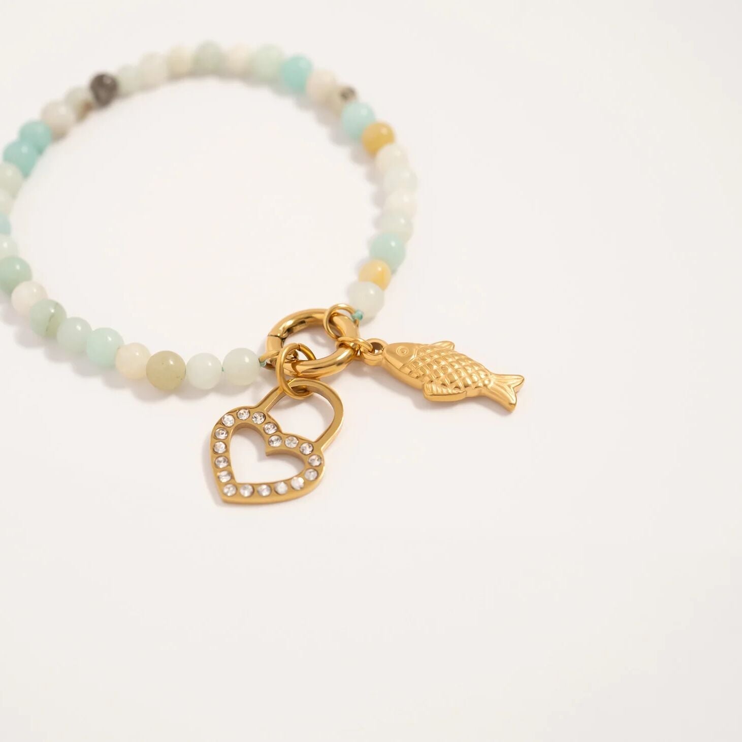 Charm Keeper Bracelet – 4mm Natural Stone Beads | Gold Stainless Steel Durable